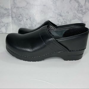 Sanita Black Leather Danish Clogs